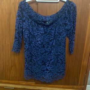 Navy lace blouse with elastic top. Dry clean only